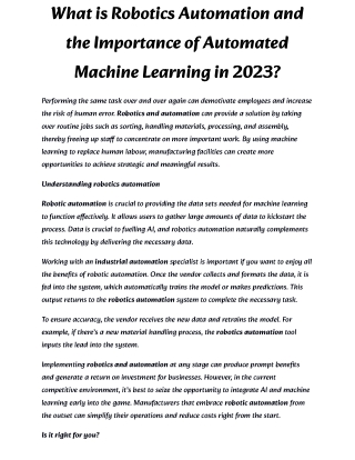 What is Robotics Automation and the Importance of Automated Machine Learning in 2023