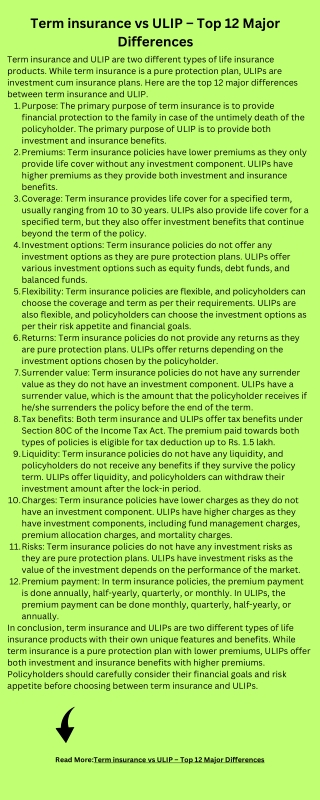 Term insurance vs ULIP – Top 12 Major Differences