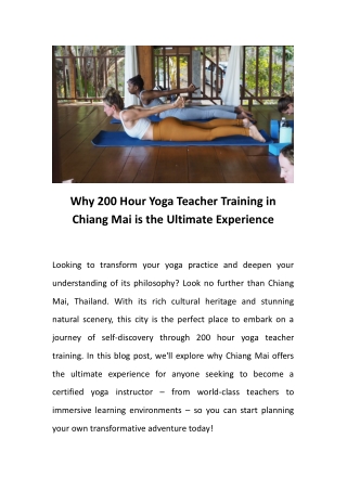 Why 200 Hour Yoga Teacher Training in Chiang Mai is the Ultimate Experience