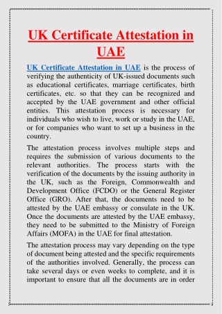 UK Certificate Attestation in UAE