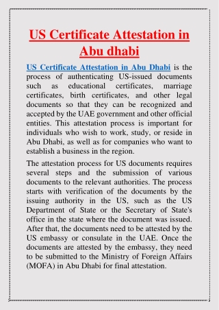 US Certificate Attestation in Abu dhabi