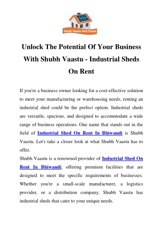 Industrial Shed On Rent In Bhiwandi Call- 9319501503