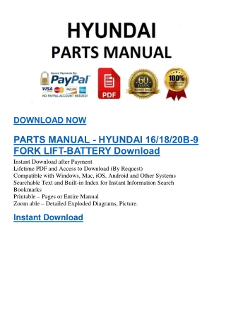 PARTS MANUAL - HYUNDAI 16 18 20B-9 FORK LIFT-BATTERY Download