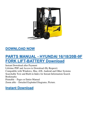 PARTS MANUAL - HYUNDAI 16 18 20B-9F FORK LIFT-BATTERY Download