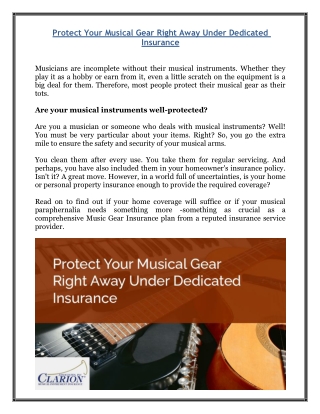 Protect Your Musical Gear Right Away Under Dedicated Insurance