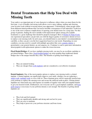 Dental Treatments that Help You Deal with Missing Teeth