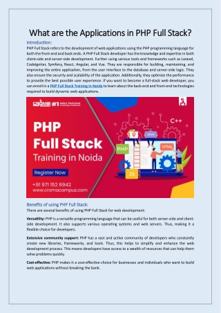 What are the Applications in PHP Full Stack