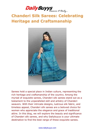 Chanderi Silk Sarees: Celebrating Heritage and Craftsmanship