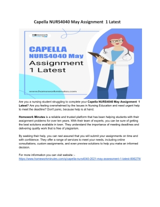 Capella NURS4040 May Assignment  1 Latest