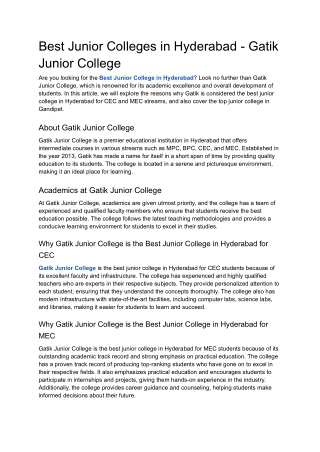 Best Junior Colleges in Hyderabad - Gatik Junior College