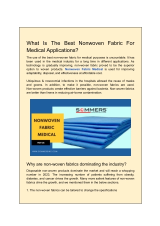 What Is The Best Nonwoven Fabric For Medical Applications