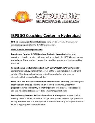 IBPS SO Coaching Center in Hyderabad