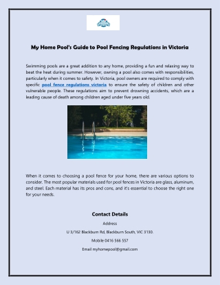 My Home Pool's Guide to Pool Fencing Regulations in Victoria