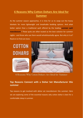 Top 6 Reasons Why Cotton Dohars Are Ideal for Summer