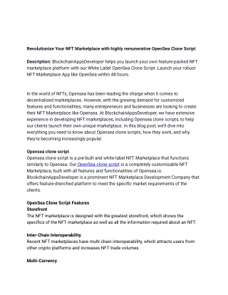Opensea clone script - BlockchainAppsDeveloper