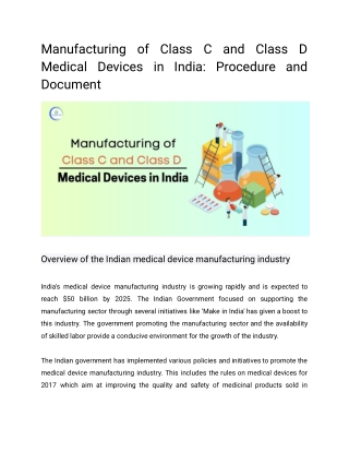 Manufacturing of Class C and Class D Medical Devices in India_ Opportunities and Challenges