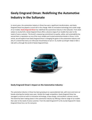 Geely Emgrand Oman Redefining the Automotive Industry in the Sultanate