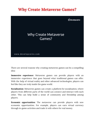 Why Create Metaverse Games?