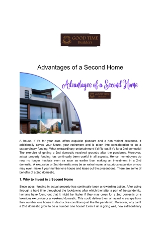 Advantages of a Second Home _ Good Time Builders