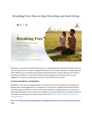 Breaking Free: How to Stop Worrying and Start Living