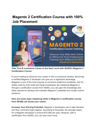 Choose Magento 2 Course Training From SkillIQ