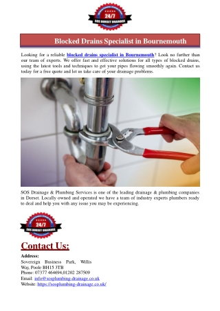 Blocked Drains Specialist in Bournemouth