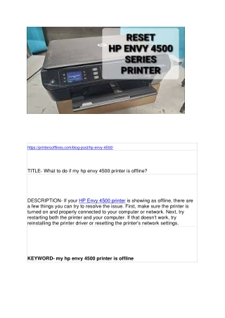 What to do if my hp envy 4500 printer is offline?