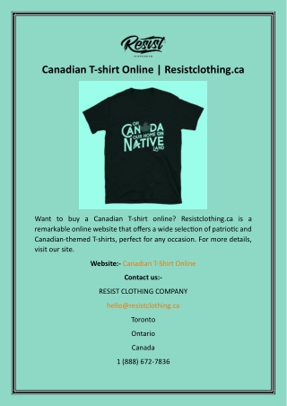 Canadian T-shirt Online  Resistclothing.ca