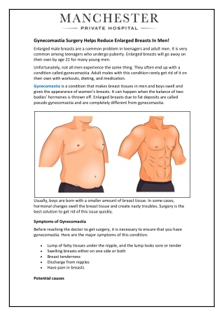 Gynecomastia Surgery Helps Reduce Enlarged Breasts In Men!