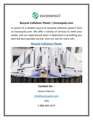 Recycle Cellulosic Plastic  Excesspoly.com