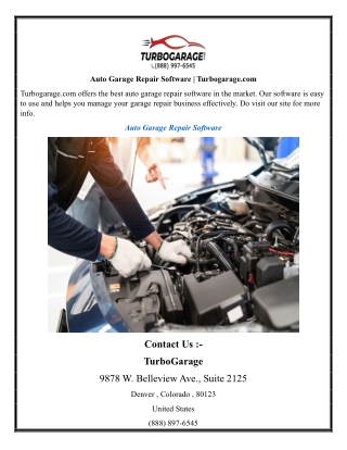 Auto Garage Repair Software Turbogarage