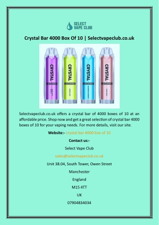 Crystal Bar 4000 Box Of 10  Selectvapeclub.co.uk