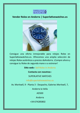 Vender Rolex en Andorra  Superlativewatches.es