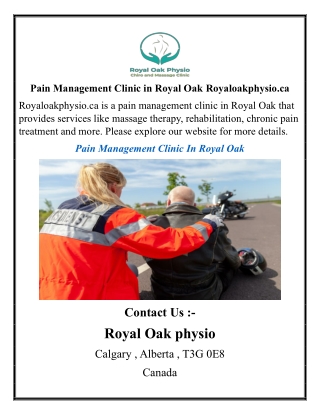 Pain Management Clinic in Royal Oak Royaloakphysio.ca