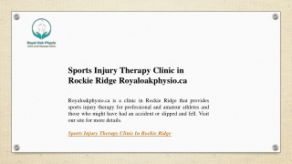 Sports Injury Therapy Clinic in Rockie Ridge Royaloakphysio.ca