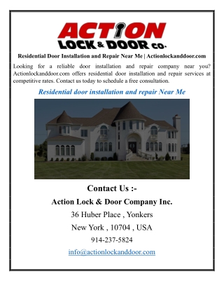 Residential Door Installation and Repair Near Me  Actionlockanddoor