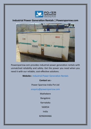 Industrial Power Generation Rentals  Powersparrow