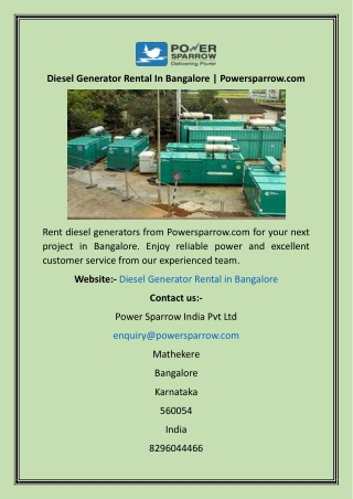 Diesel Generator Rental In Bangalore Powersparrow