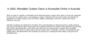 In 2023, Affordable Outdoor Decor is Accessible Online in Australia