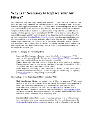 Why Is It Necessary to Replace Your Air Filters