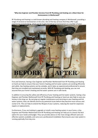 Why Gas Engineer and Plumber Services from RF Plumbing and Heating are a Must