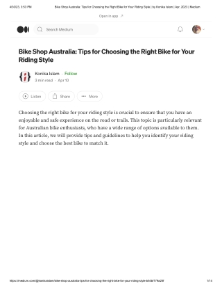 Bike Shop Australia_ Tips for Choosing the Right Bike for Your Riding Style _ by Konika Islam _ Apr, 2023 _ Medium