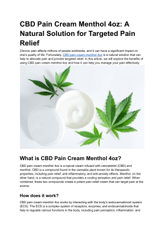 CBD Pain Cream Menthol 4oz_ A Natural Solution for Targeted Pain Relief