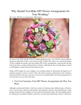 Why Should You Make DIY Flower Arrangements for Your Wedding