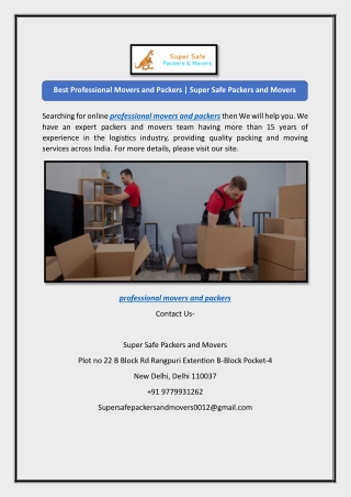 Best Professional Movers and Packers | Super Safe Packers and Movers