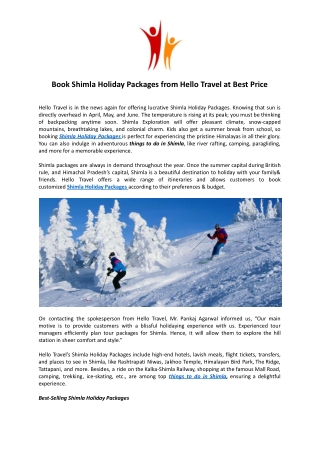 Book Shimla Holiday Packages from Hello Travel at Best Price.docx