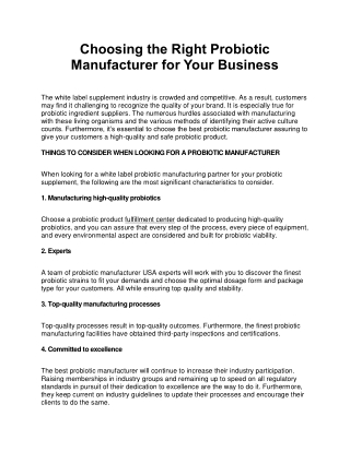 Choosing the Right Probiotic Manufacturer for Your Business