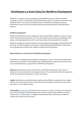 Ominfowave is a Great Choice for WordPress Development Services.