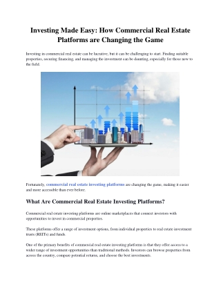 Investing Made Easy: How Commercial Real Estate Platforms are Changing the Game