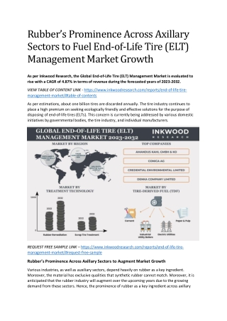 Rubber’s Prominence Across Axillary Sectors to Fuel End-of-Life Tire (ELT)